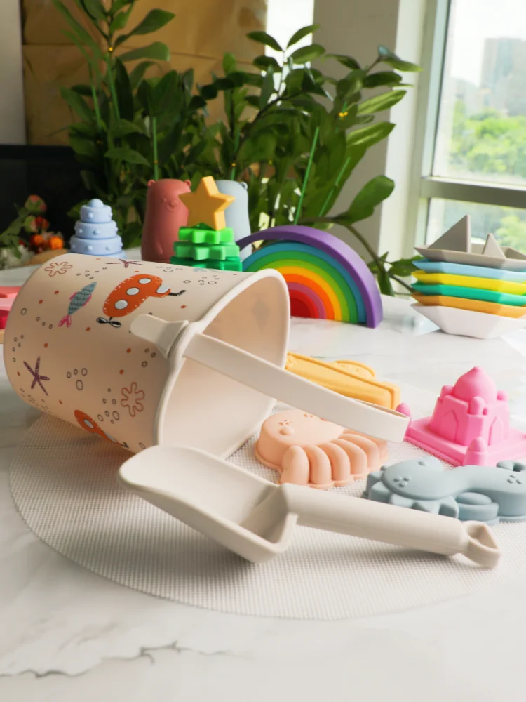 6pcs/Set Beach Toys Eco-Friendly, BPA-Free, Food-Grade Silicone - Fun Summer Outdoor Toys for Kids with Bucket & 4 Color Sand