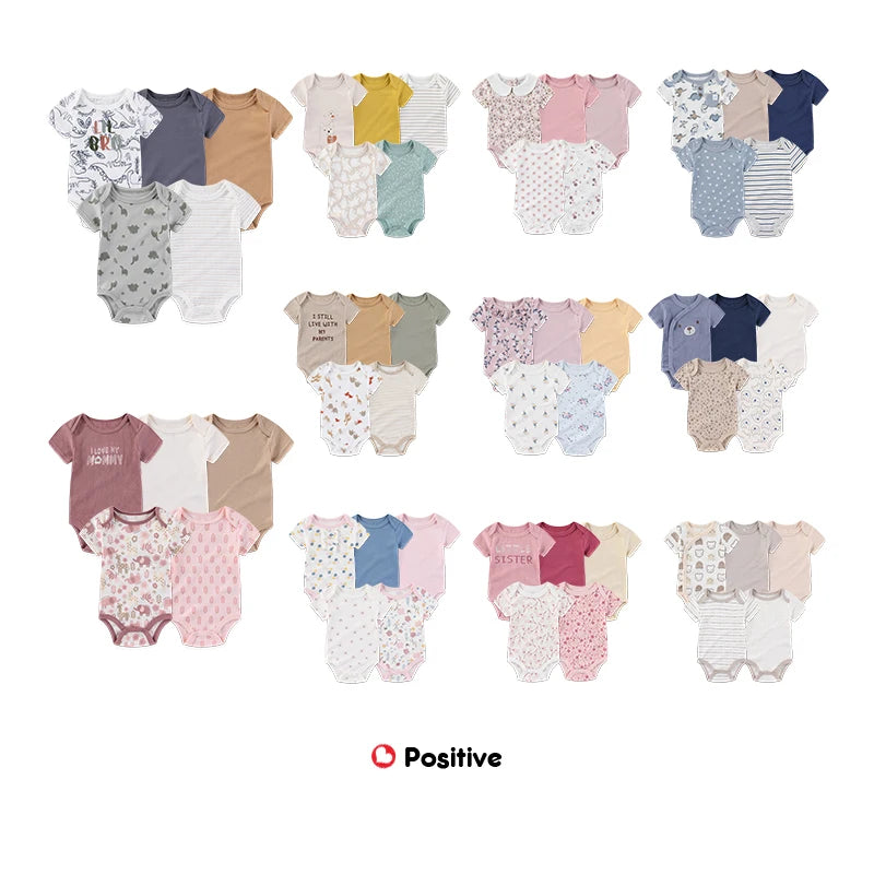 Cartoon Cute 5-Piece Baby Bodysuits Comfy Newborn Boy Girl Onesies Short Sleeves Infant Clothes