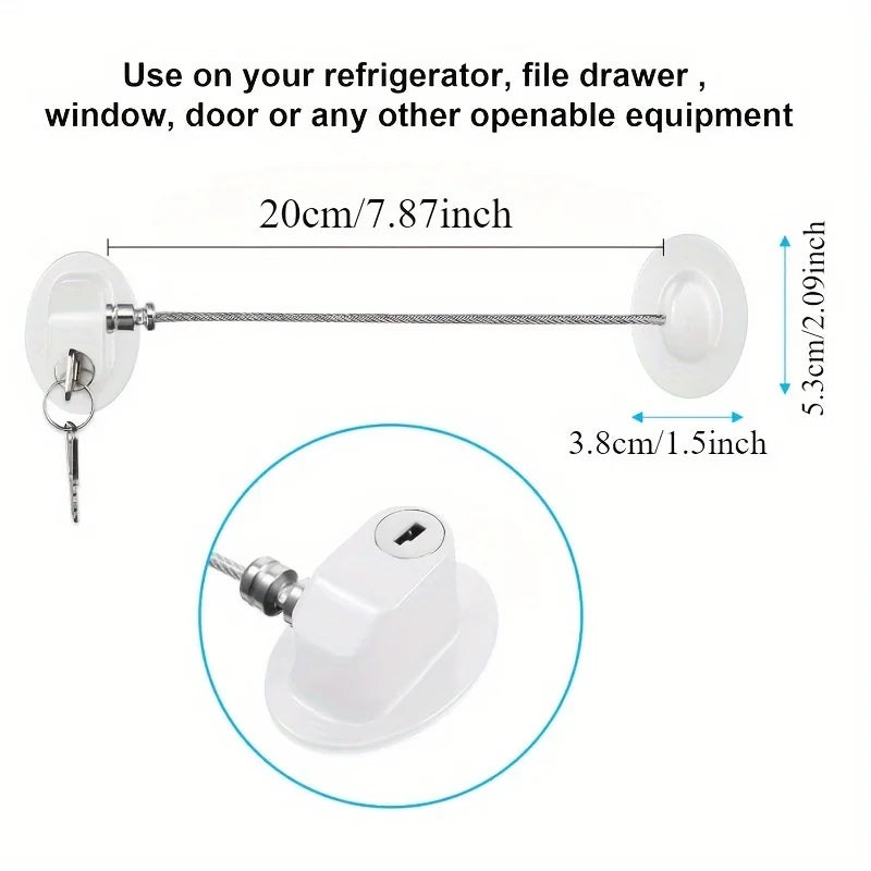 1/2Pcs Strong Adhesive Teenager Safety Stainless Steel Refrigerator Lock with 2 Keys Suitable for Cabinet Locks Drawer Locks