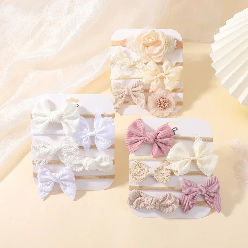 5Pcs Baby Flower Lace Bow Headband Elastic Nylon Newborn Head Band for Girl Infant Toddler Soft Hair Accessories Set