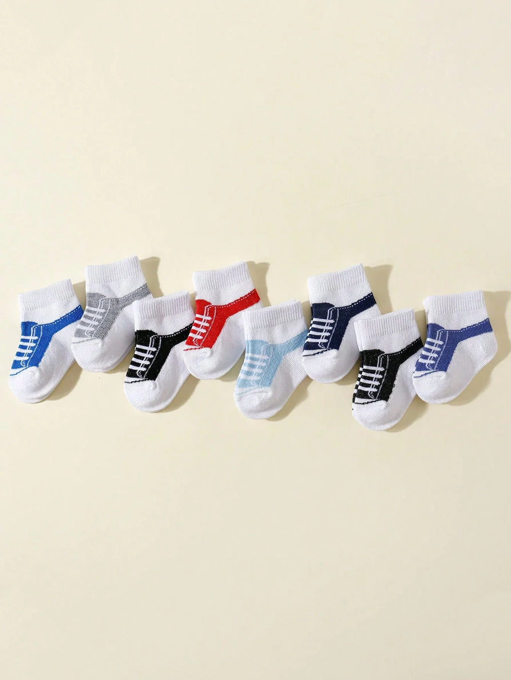 8 Pairs of Baby Boys Sporty Short Socks, Fashion Soft Breathable Two-Piece Set (Fake) Short Socks for 0-12 Months Newborn Infant