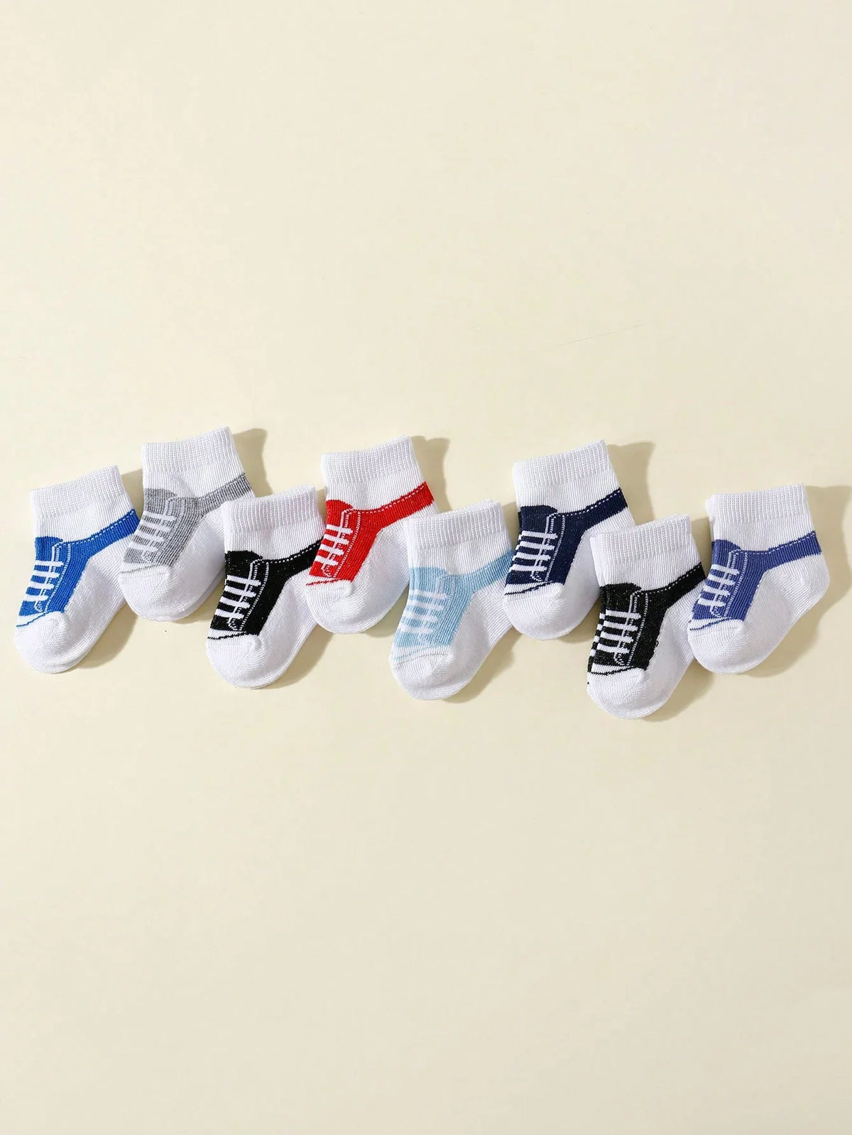 8 Pairs of Baby Boys Sporty Short Socks, Fashion Soft Breathable Two-Piece Set (Fake) Short Socks for 0-12 Months Newborn Infant