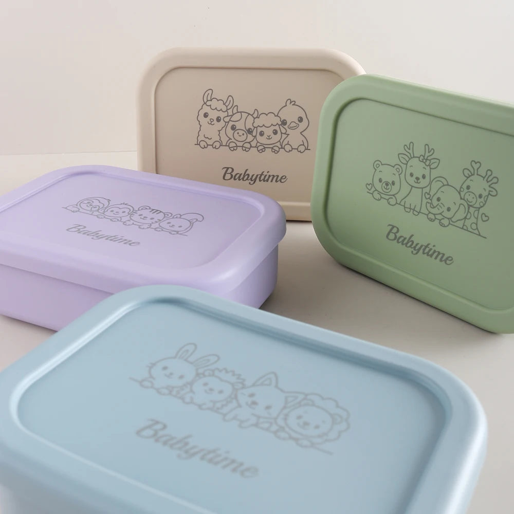 750ml Custom Name Animal Bento Box | Adorable 3-Section Silicone Lunch Box for Boys & Girls | Eco-Friendly & Leak-Proof
