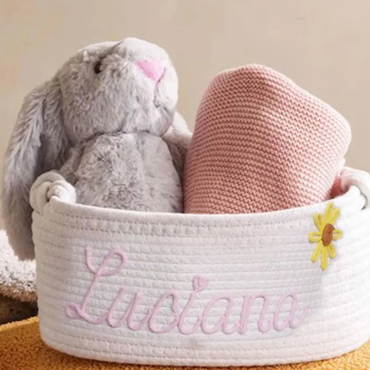 Personalized Cotton Rope Storage Basket with Letter – Handmade Gift & Easter Basket
