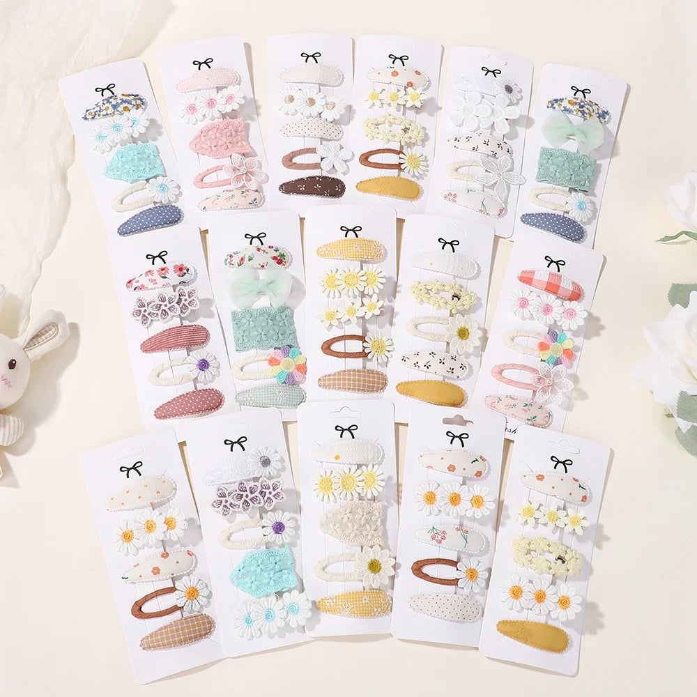5Pcs/lot Girls Lovely Hair Clips Set Embroidered Bangs Barrette Ins Style Daisy Hairpin Kids Hairgripes Accessories