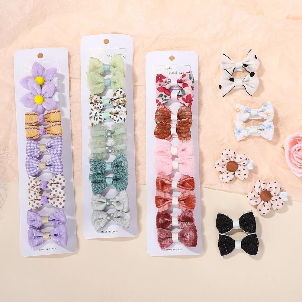 10Pcs/set Children Exquisite Hair Clip Lovely Bowknot Printing Cloth Hairgripes for Girls Boutique Hair Accessories