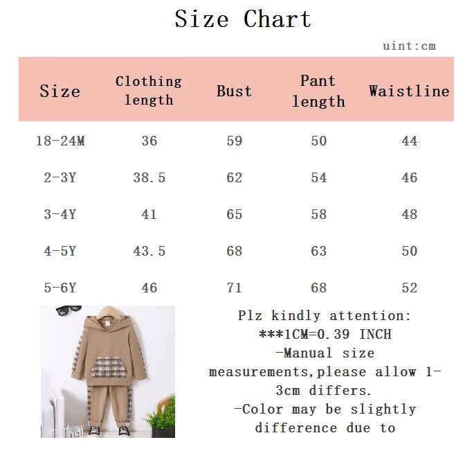 1-6 Year old Boys' Hoodie Set Checkered Pocket, Long sleeved Pants 2Pcs/Set Children's clothing boys' spring autumn sports suit