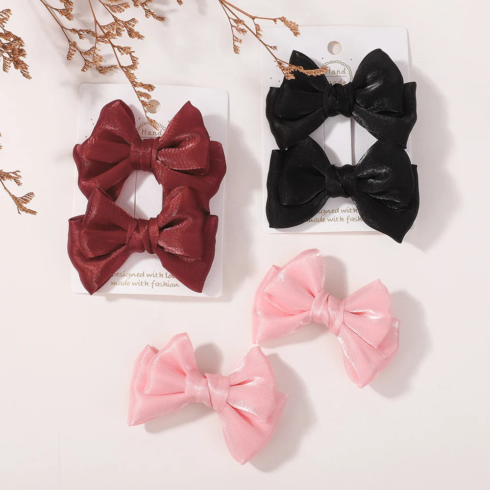 2Pcs/lot Princess Chiffon Bow Ponytail Hair Clips Girls Kids Hair Jewerly Hairpin Barrettes Fashion Hair Accessories