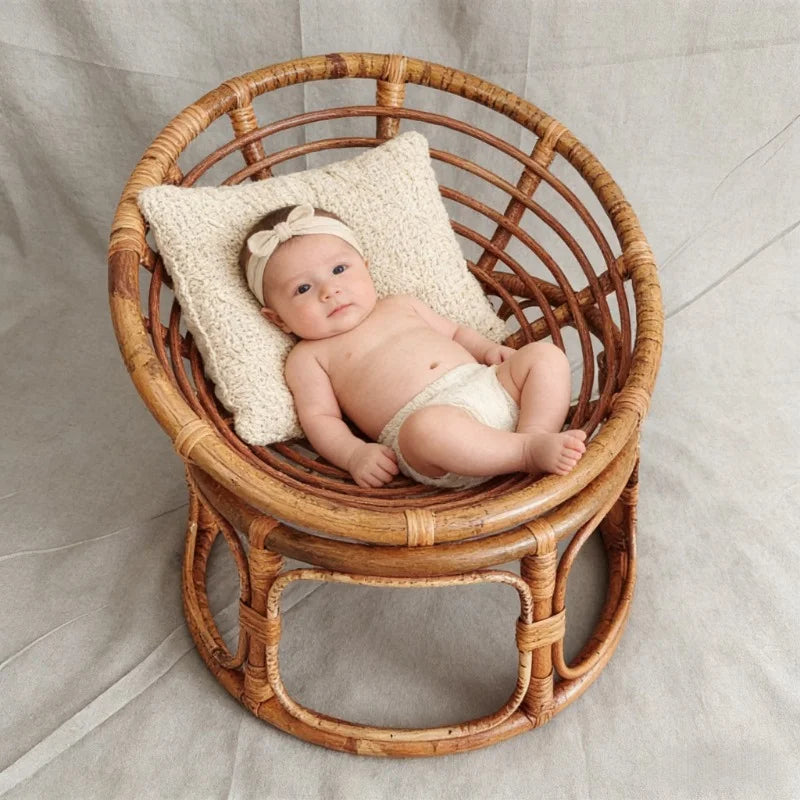 Newborn Infant Posing Photography Props Handmade Bamboo Rattan Baby Bench Bed Basket Container Studio Shooting Professional Tool