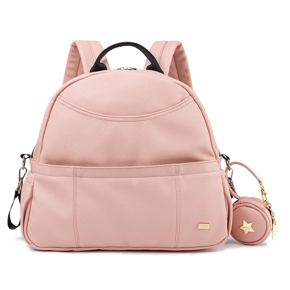 New Fashion Diaper Backpack for Baby Large Capacity PU Black Waterproof Pockets Model DPB01