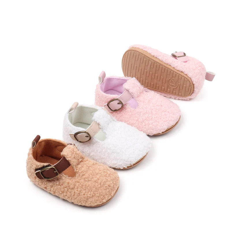 Winter Cute Baby Girl Boy Velvet Cotton Shoes Warm Plush Comfortable TPR Sole Anti Slip Solid High Quality Walking Shoes BMB4005