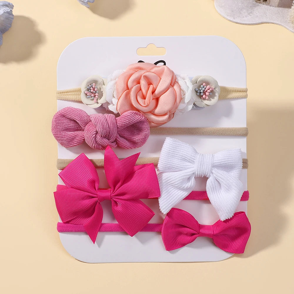 KIDS BOWS Floral Headband Elastic Bow Hairband For Baby Girls Dress Up Party Accessory