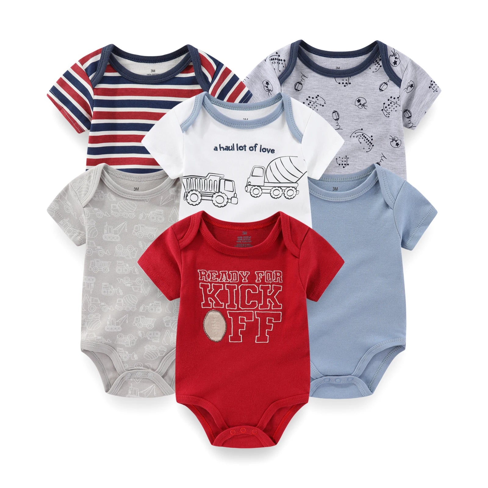 Kiddiezoom 6 Pack Cartoon Baby Bodysuits Short Sleeve Onesies for Newborns 0-12 Months Unisex