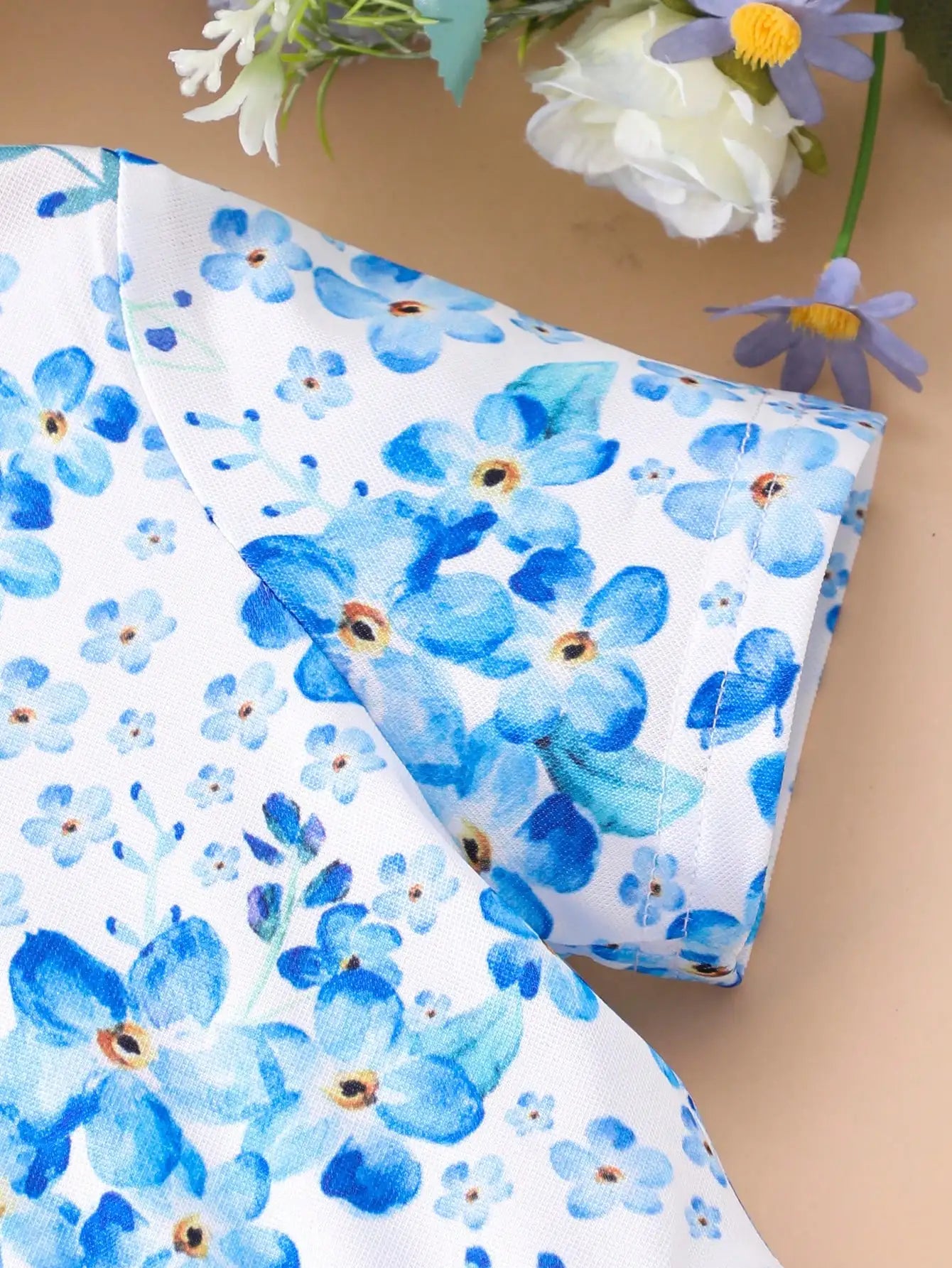 Children's girls' Round neck Blue Floral Short sleeved Dress Children's clothing 2-7 Year-old girls' Summer Casual Dress