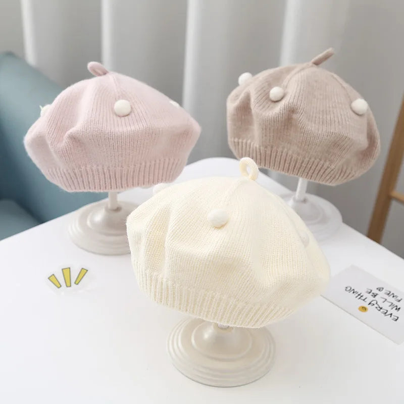 Baby Hat Autumn Winter Style Infant Beret Baby Toddler Wool Hat Fashionable Versatile Girl Knitted Painter Hat Trendy