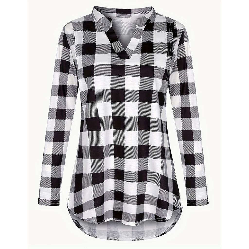 Plaid Print Long Sleeve Nursing V-Neck T-Shirt Top for Women Comfortable Breathable Casual Fashion