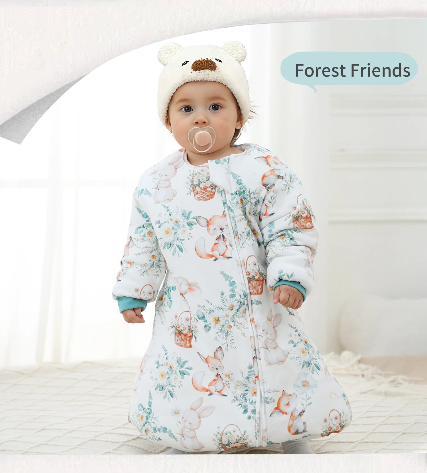 INSULAR Baby Cartoon Split-Leg Sleep Sack with Detachable Sleeves, 100% Cotton Thickened Winter & Autumn Toddler Sleeping Bag