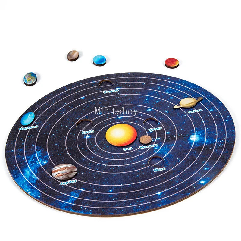 Montessori Wooden Solar System Jigsaw Puzzle Eight Planets Educational Toy For Cognitive Learning