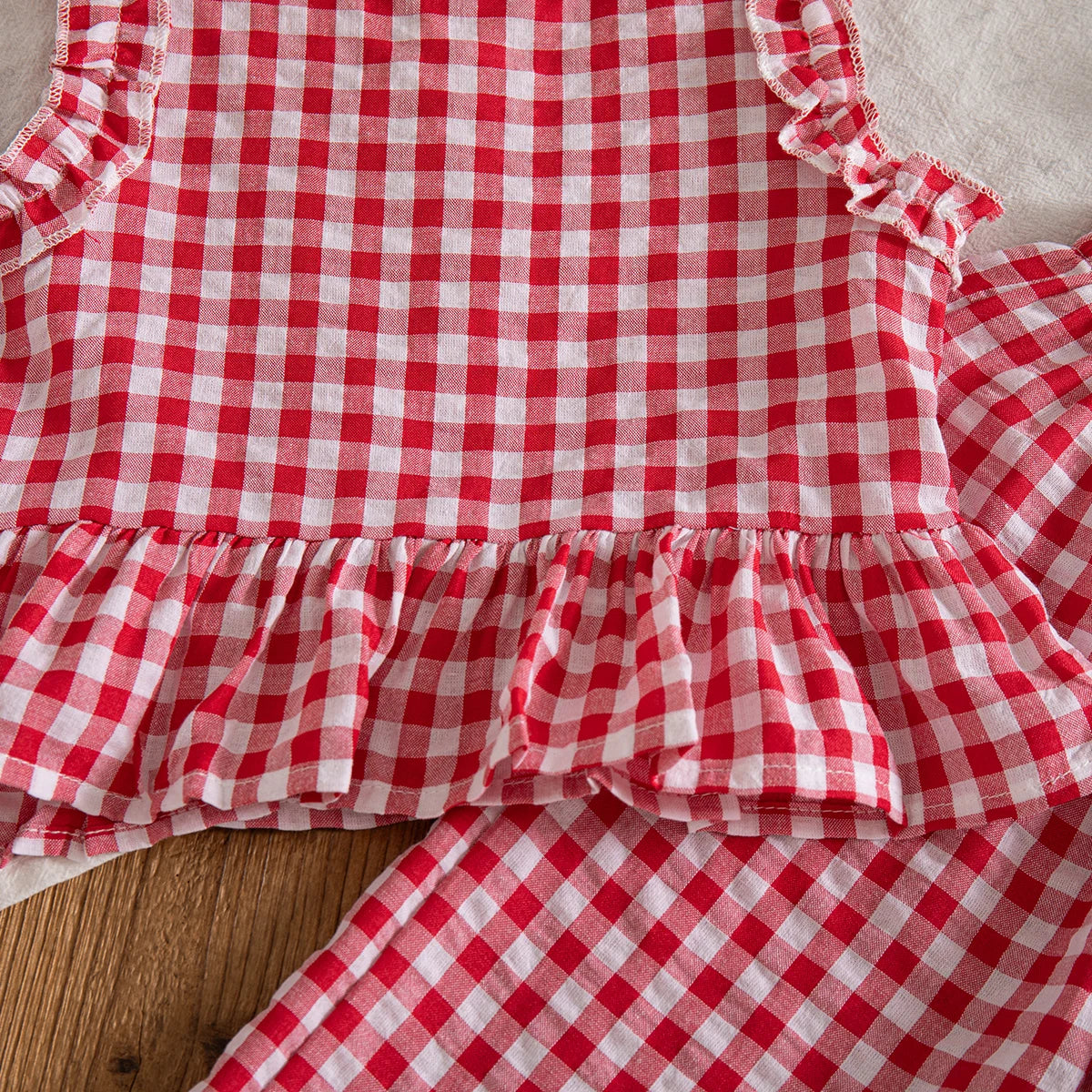 2pc/Set Girls' Outfit Set Summer Checkered Cotton Top And Shorts Baby Girl Clothing Cute Beach Baby Outfit Set