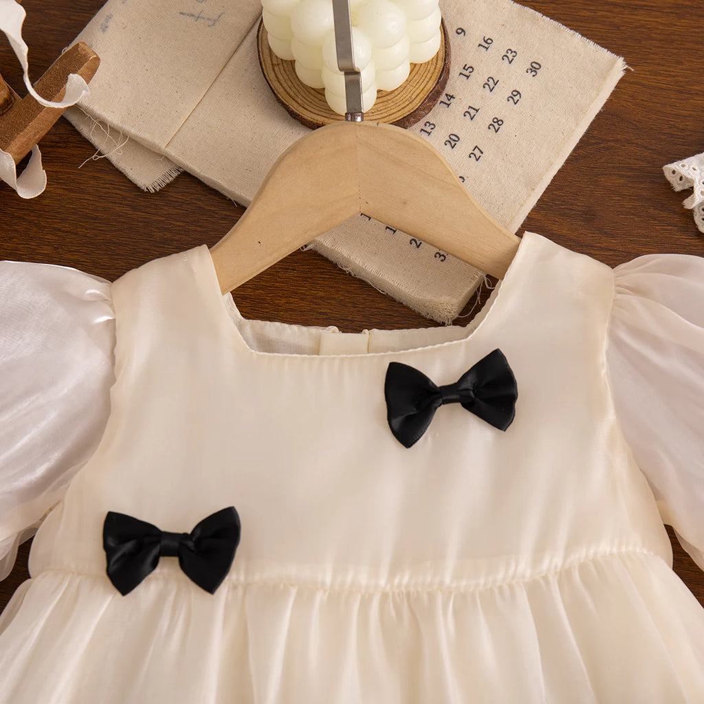 Baby Girls' Dresses Summer Bow-Tie Puffed-Sleeve Girls Dress Cute Birthday Party Kids Dress Baby Girl Clothing
