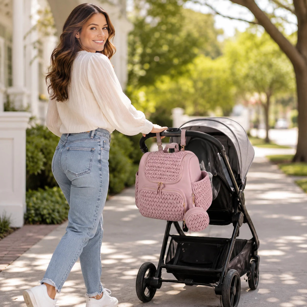 Mommy Diaper Bag Backpack Baby Stroller Organizer Large Capacity Travel Maternity Bag with Insulated Bottle Pockets Changing Pad