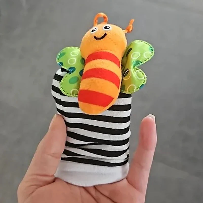 4Pcs Baby Toy 0-12 Months Baby Rattles Toys Animal Socks Wrist Strap +Rattle Baby Foot Socks Bug Wrist Strap Toddler Socks