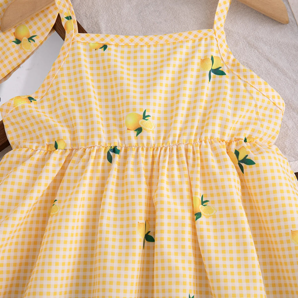 Baby Dresses Summer Cotton Plaid Full Printed Suspender Baby Girl Dress Sweet And Casual Beach Baby Girl Clothing With Hat