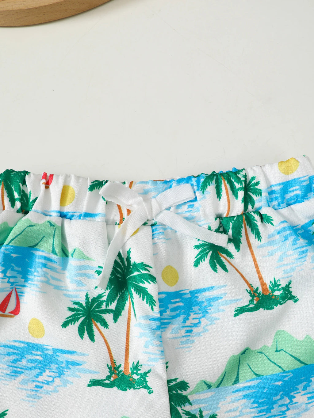 0-3 Year Boys' Summer Vacation Set Coconut Tree Seaside Printed Short Sleeve+Shorts+Hat 3Pcs/Set Seaside Vacation Leisure Set