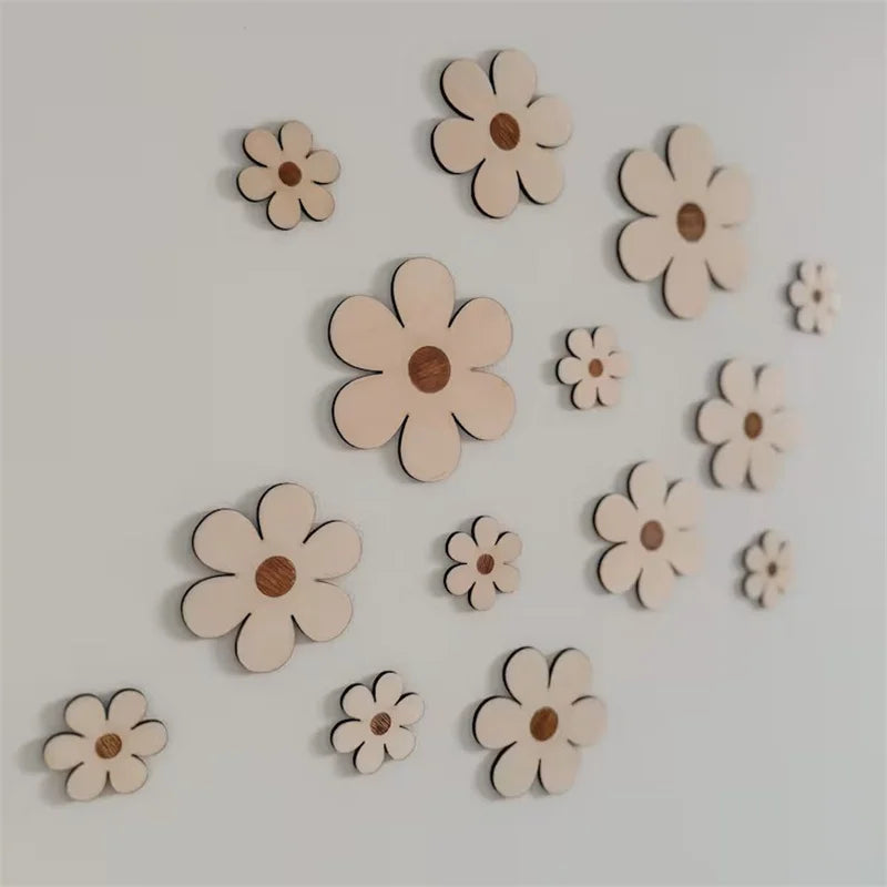 14Pcs/Set Nordic Style Wooden Round Daisy Home Background Wall Decoration Wooden Wall Stickers Holiday Decoration Wall Crafts Home Room Wooden Balloon Wall Stickers Homestay Coffee Bar Decorative Wall Decor