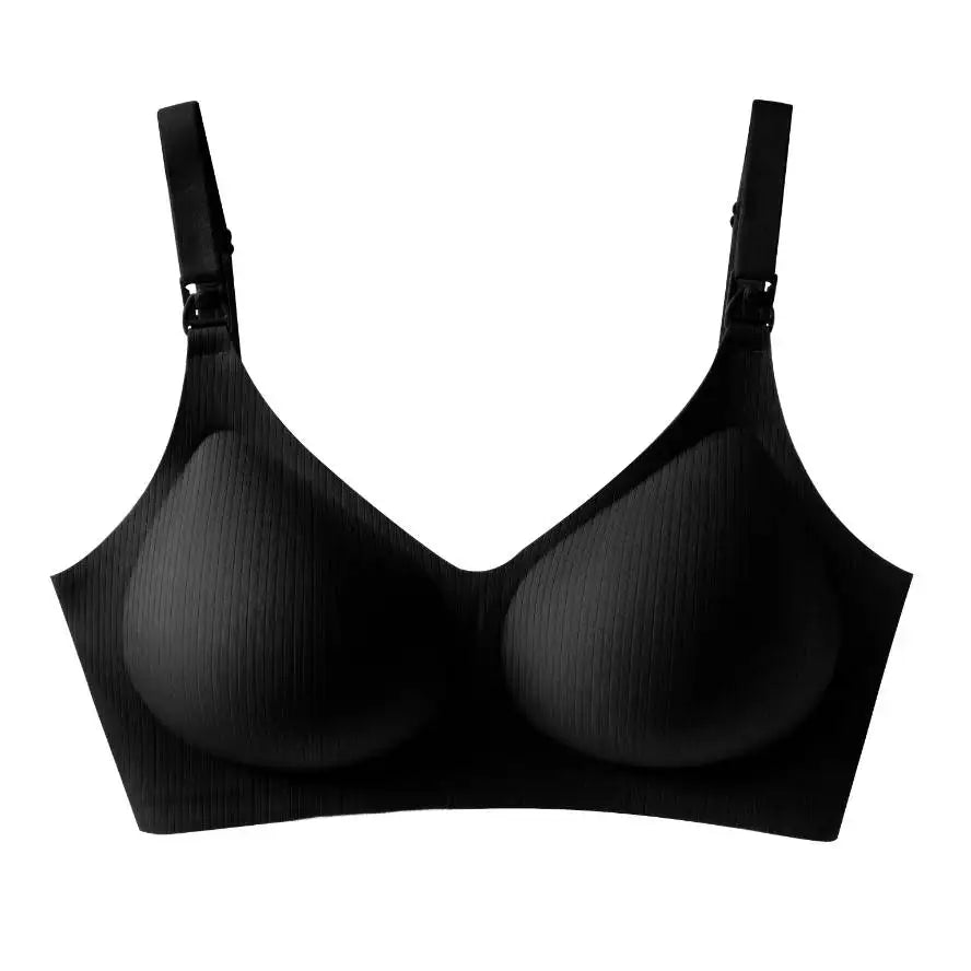 Jelly Style Maternity Nursing Bra Front Opening For Easy Feeding Seamless Stripes V Neck Design Soft Support