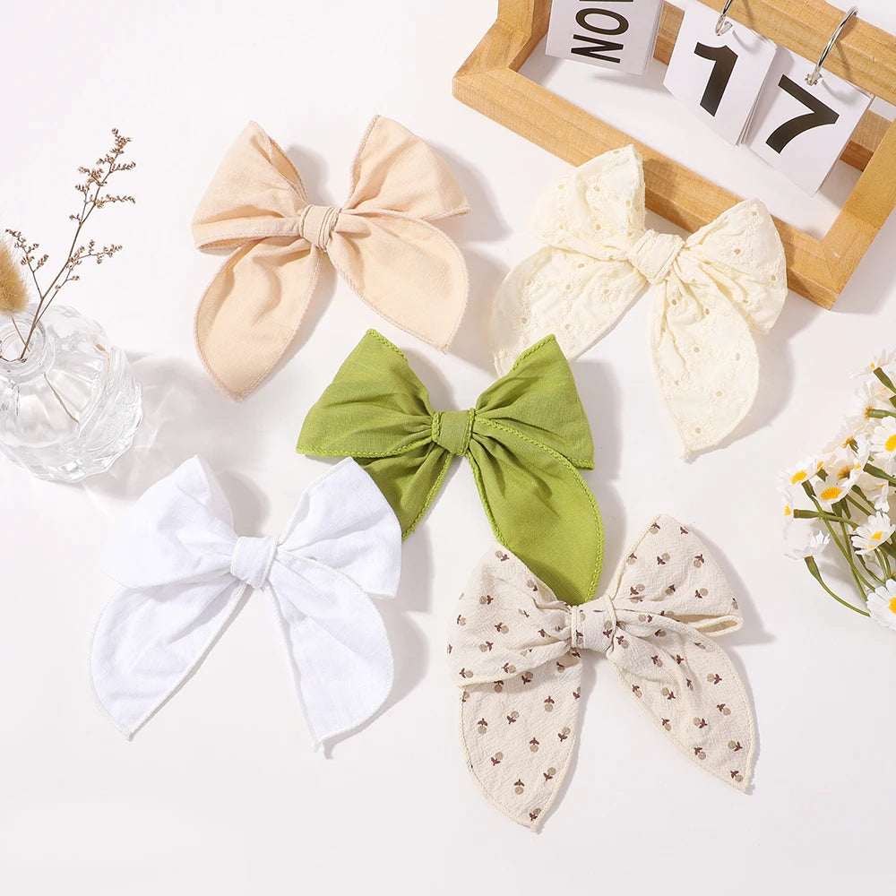 15Pcs cotton cheer bow hairclips set girls big bowknot ponytail hairgripes party travel headdress