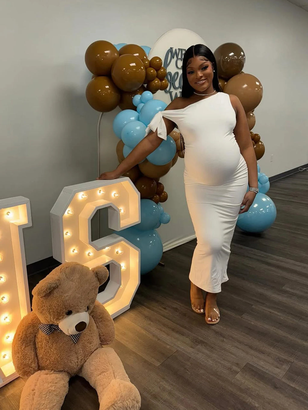 Maternity Summer Dresses Sexy Skew Collar Tie Bodycon Pregnancy Evening Gown for Baby Shower Photoshoot