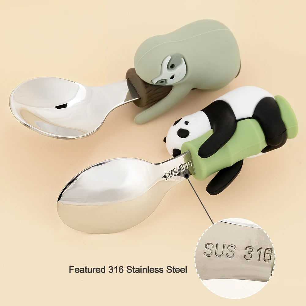 Lofca Baby Silicone Spoons Panda Silicone Fork Sloth Feeding Food Learn To Eat Children's Tableware BPA Free Food Feeding