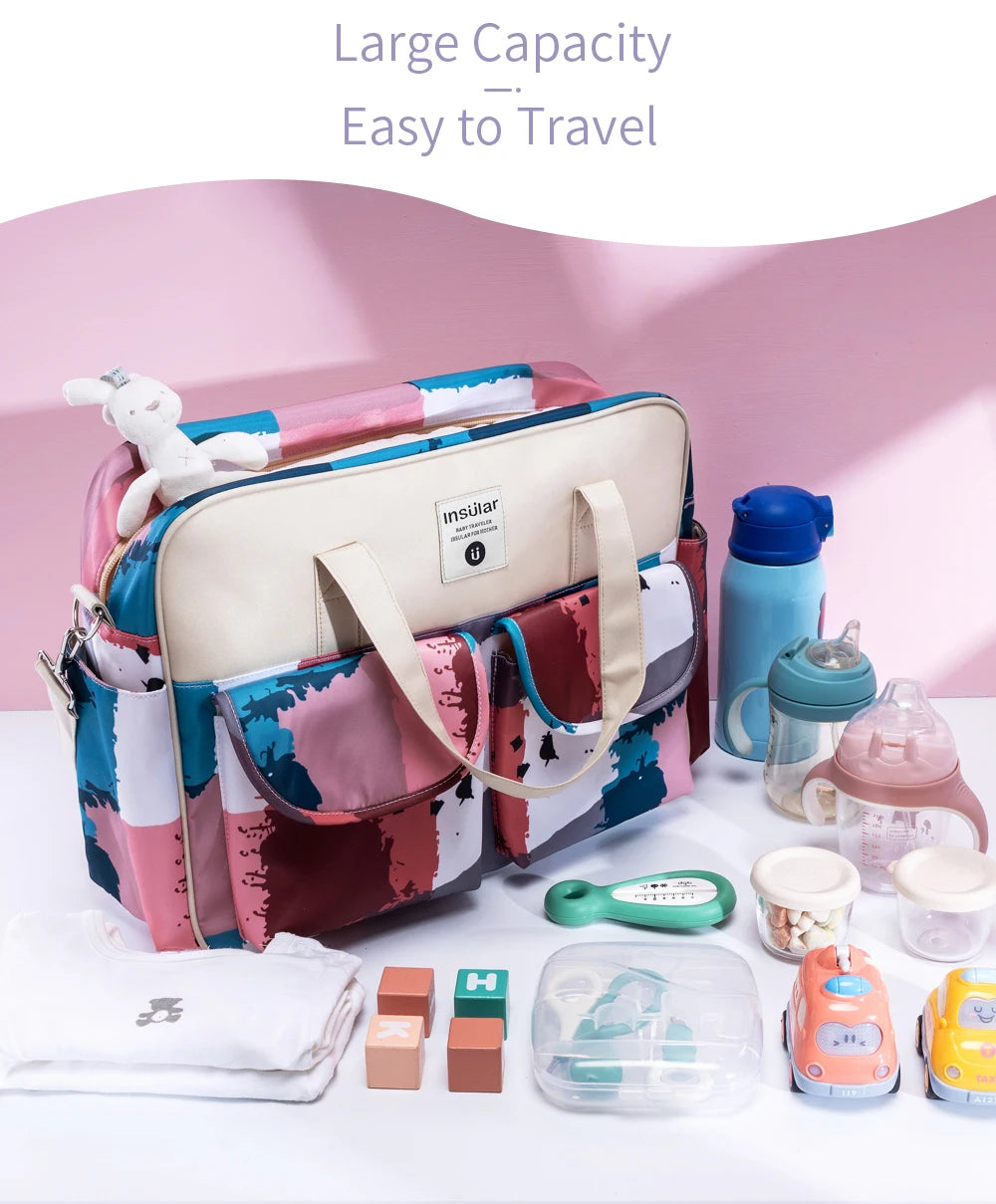 Insular Baby Diaper Bags Large Capacity Mommy Travel Shoulder Bag Waterproof Baby Nappy Bag Portable Stroller Bag For Baby Care