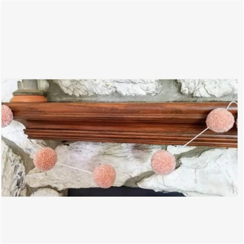 Farmhouse Yarn Ball Spring Wreath - White and Pink Felt Banner.