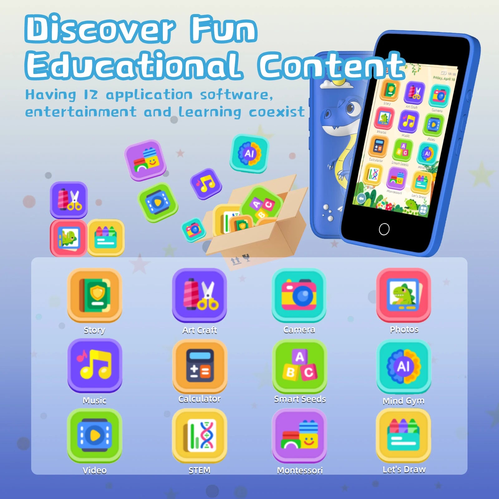 Kids Smart Phones - Educational Touch Screen Cell Phones for Children with Camera - Blue - Ages 3-12