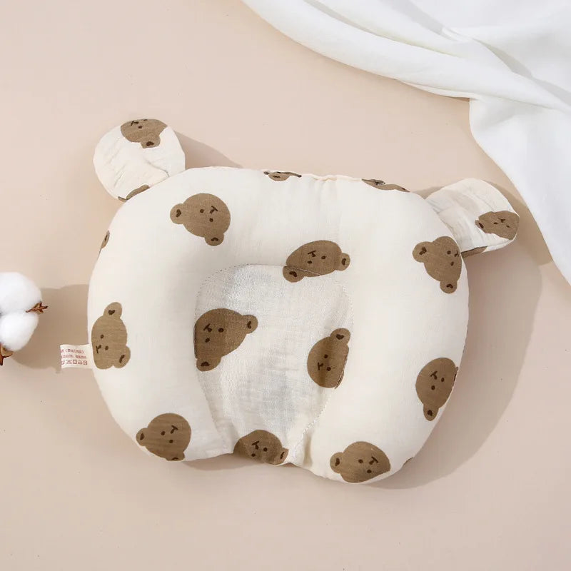 Baby Pillow 0 To 24 Months Soft Breathable Cotton Cushion For Head Support Bear Ear Cartoon Print