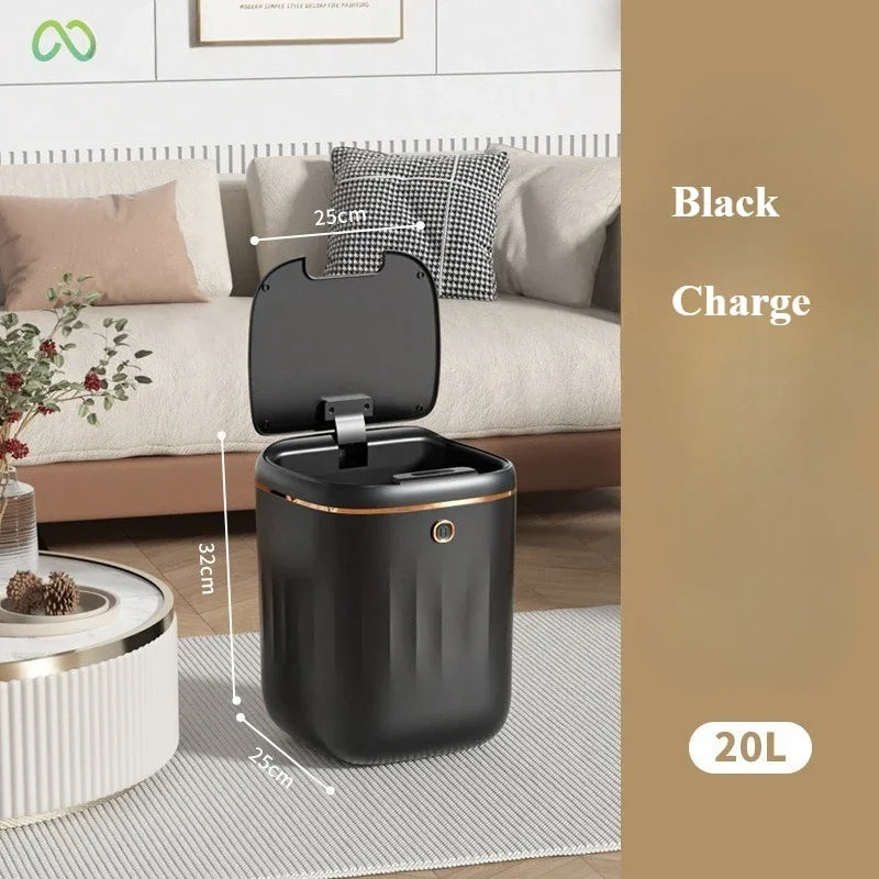 Smart Automatic Trash Can With Lid Waterproof Large Capacity Waste Bin Model 20L For Kitchen And Bedroom