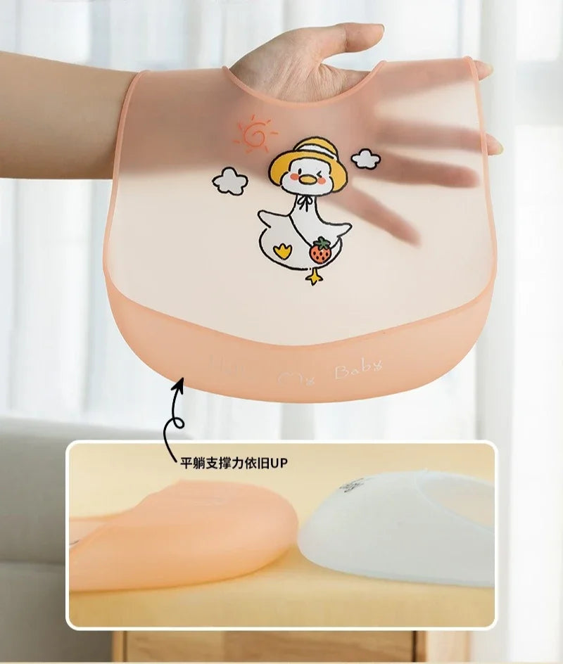 Cute Cartoon Animal Printed Baby Bibs Waterproof Kids Bib Dirtproof Girl Boy Adjustable Soft Silicone Bib Baby Feeding Stuff