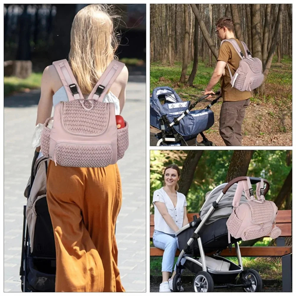 Multifunction Baby Diaper Backpack with Stroller Straps & Changing Pad Large Capacity Maternity Bag with Insulated Pocket