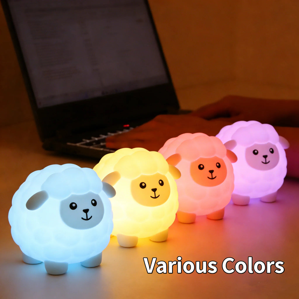 Cute Silicone Sheep Patting LED Night Light USB Rechargeable Dimmable Eye-Friendly Lamp for Kids Bedroom Decor Birthday Gift