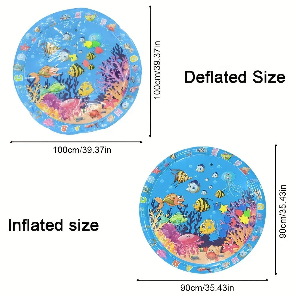 90cm/35.43inch Circular Clownfish Inflatable PVC Baby Playing Water Mat Toddler Pad Kids Early Education Tummy Time Activity Toy
