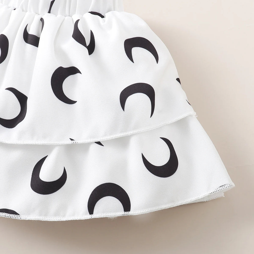 2pcs Baby girl Summer set Round Neck Moon Print Bodysuit+Cake skirt Set suitable for 0-18 Months Newborns set Baby clothing
