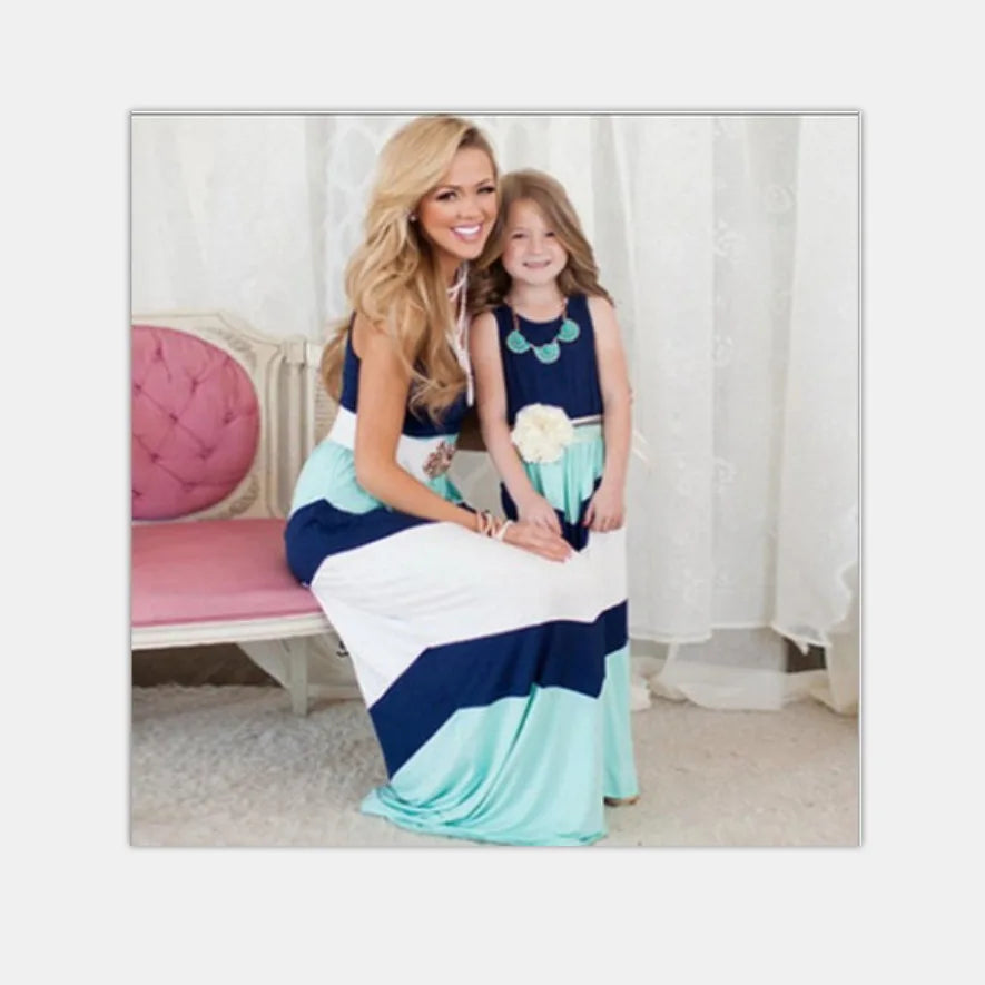 2026 Matching Parent-Child Dress Family Matching Mother Daughter Dresses Clothes Striped Mom Dress Kids Child Outfits Mum Sister