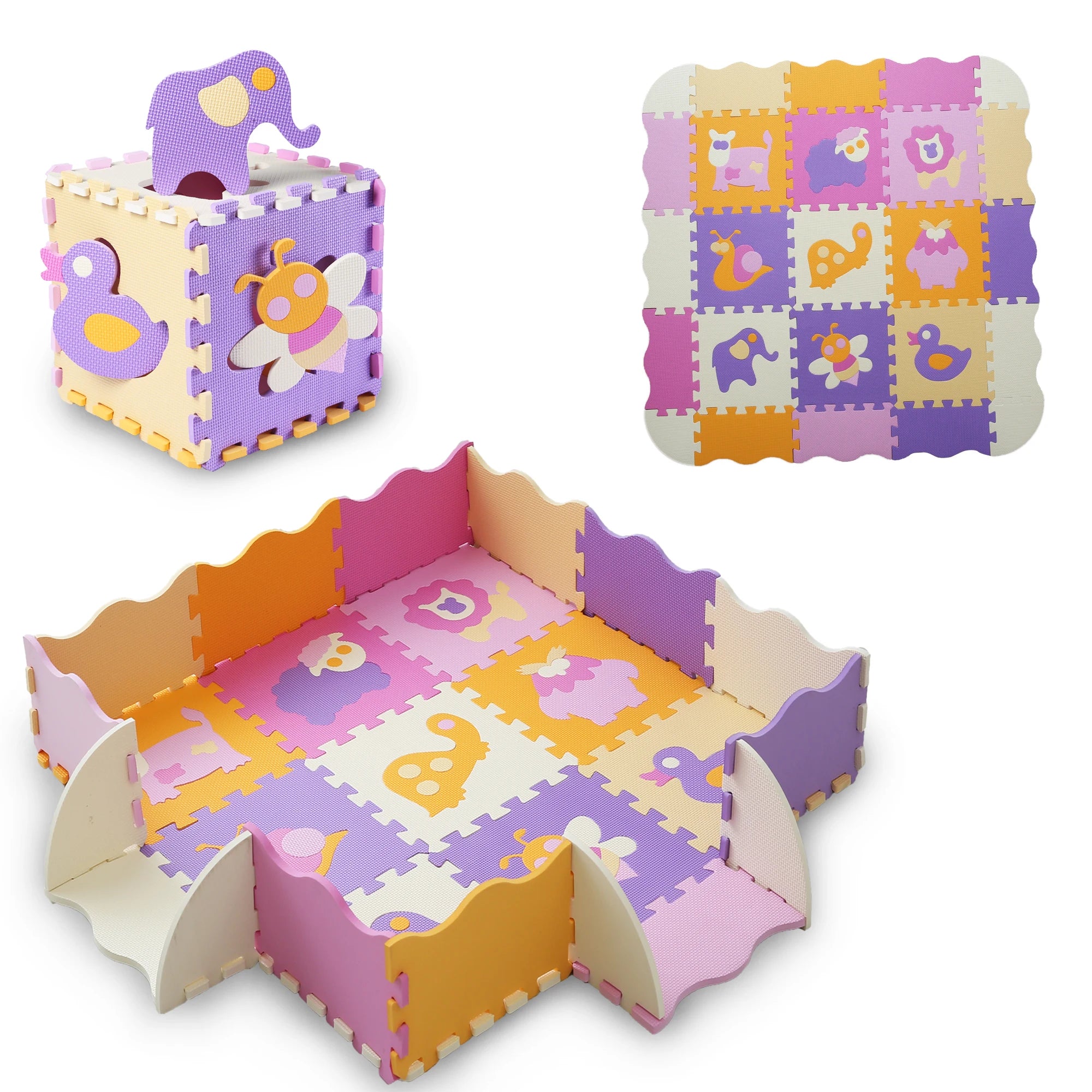 25Pcs/set Square Interlocking Puzzle Floor Mat Foam Play Mat with Fence for Kids