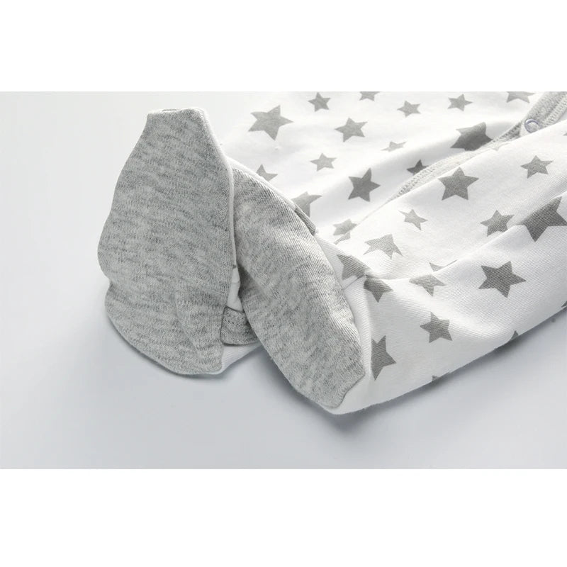 Kiddiezoom Fashion Grey Star Print Unisex Long Sleeve Baby Boy Girl Rompers Soft 100%Cotton Newborn Jumpsuits Infants Clothing