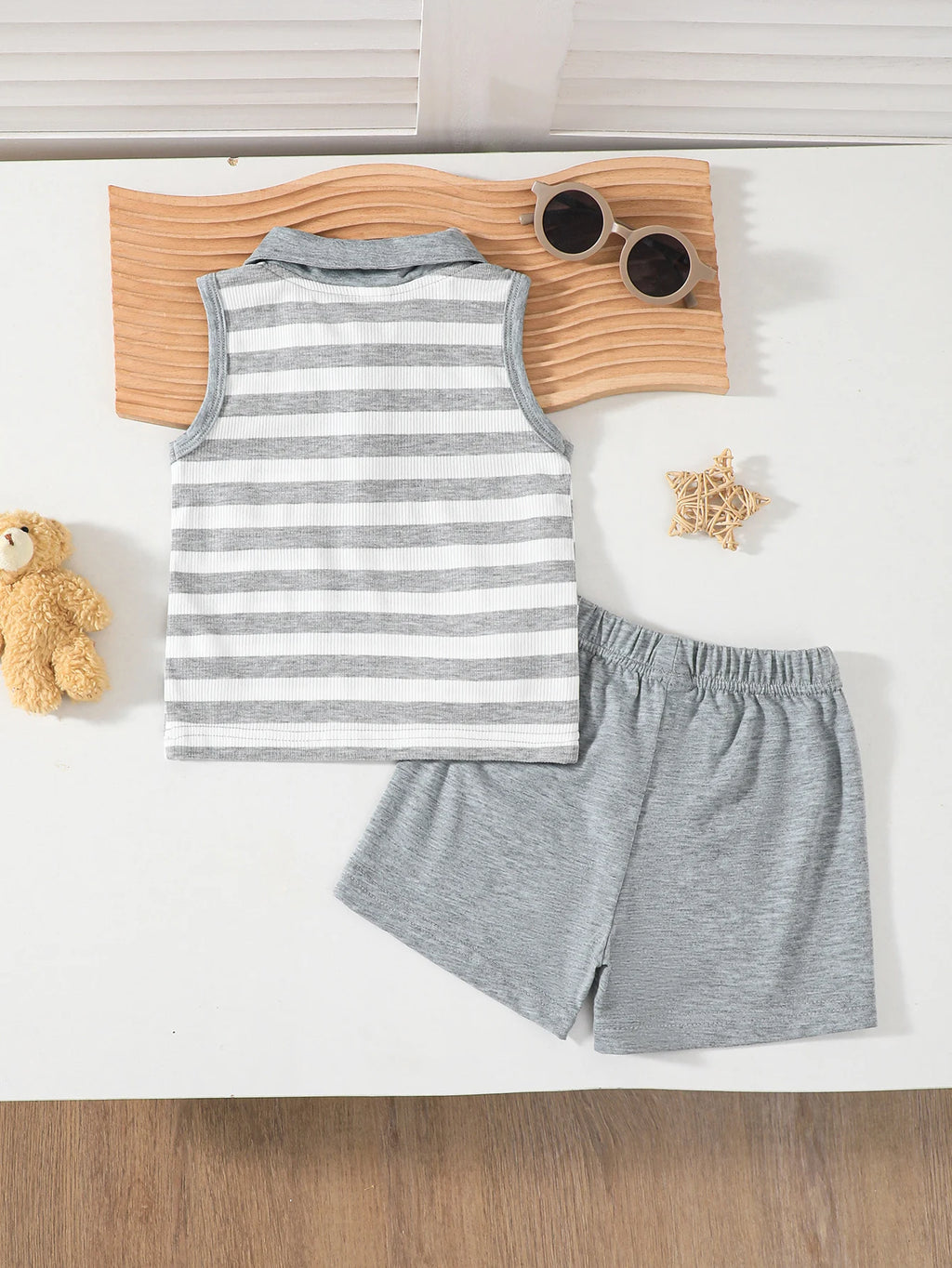 Toddler Boys' Striped Sleeveless Top+Shorts2Pcs/ Set Suitable for 0-3 Year Old Boys' Summer Sports and Leisure Set
