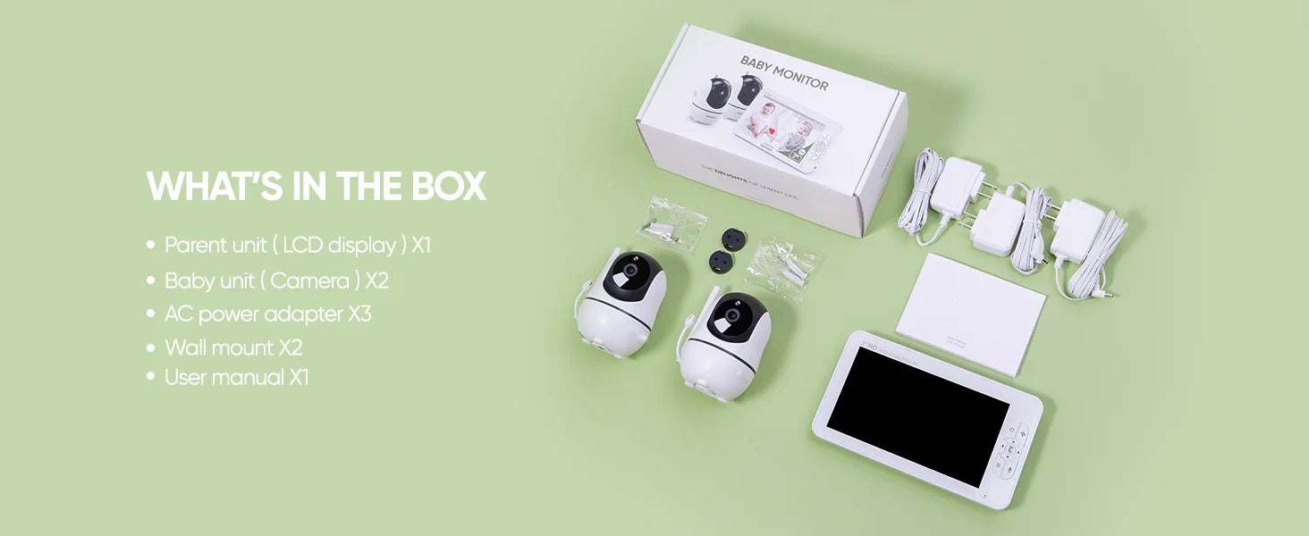 SM70V2  1080P HD Split Screen Video Baby Monitor No WiFi, Baby Camera Monitor, Hack Proof, Remote Zoom/Pan/Tilt, 4000mAh Battery