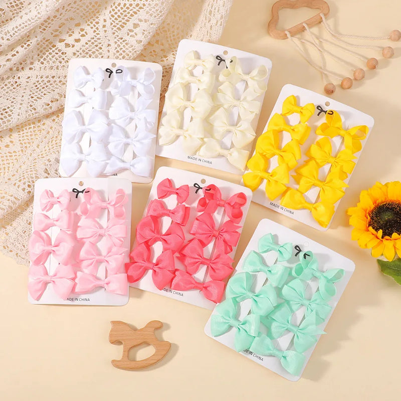 8Pcs/set Solid Color Handmade Hairpins Grosgrain Ribbon Bowknot with Hair Clips for Baby Girls Kids Hair Accessories