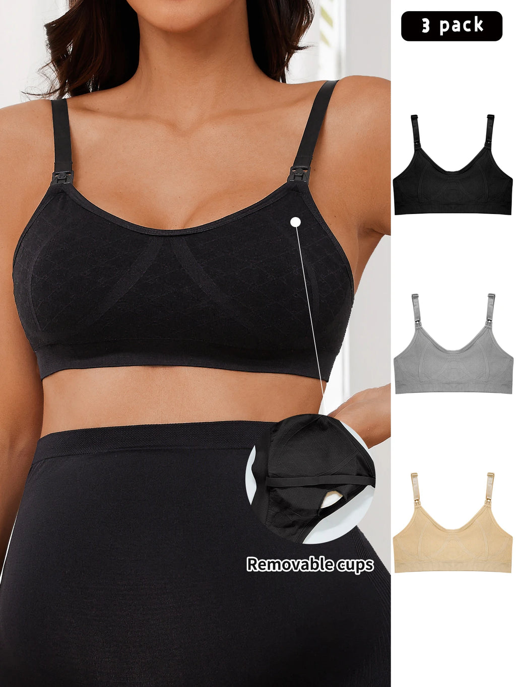 3 Pcs Women'S Nursing Underwear With Adjustable Shoulder Straps And Seamless Comfort Front Opening Buckle For Pregnant Women
